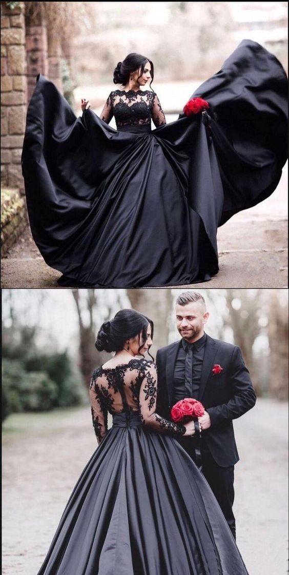 Black Long Sleeves Lace Elegant Modest Prom Dress, A-Line Ball Gown Pr Simplepromdress Black Long Sleeves Lace Elegant Modest Prom Dress, A-Line Ball Gown Pr Simplepromdress