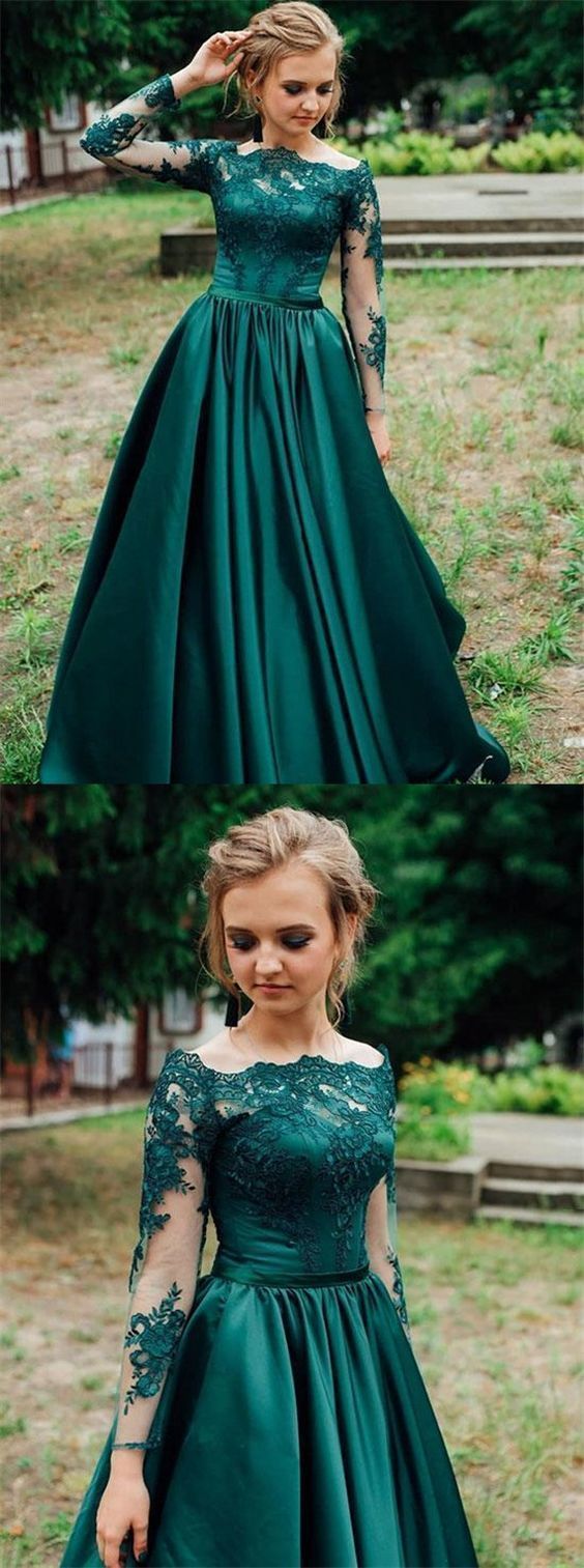 Green Ball Gown Tulle Sequins Bateau Long Sleeve Appliques Wedding Dress