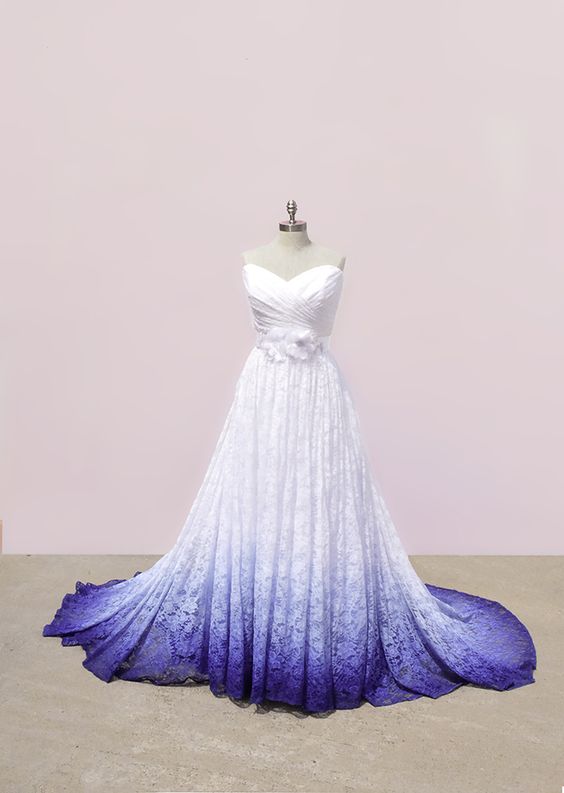 White to Purple Ombre Satin and Organza V-cut Ball Gown - Lunss