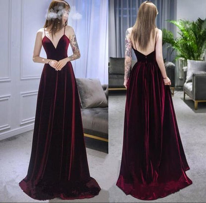 Velvet Party Dress  Straps Evening Party Dress, Prom Dress  S7271