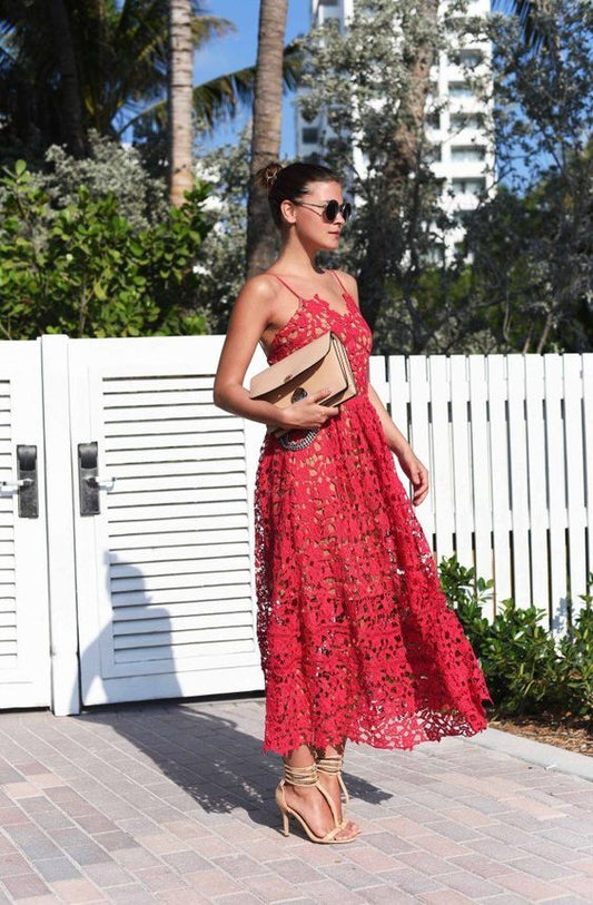 Sexy Prom Dress,Red Prom Dress,Lace Prom Dress,Spaghetti Prom Dress S9183