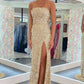Gold Sequin Strapless Backless Mermaid Prom Dress Y48