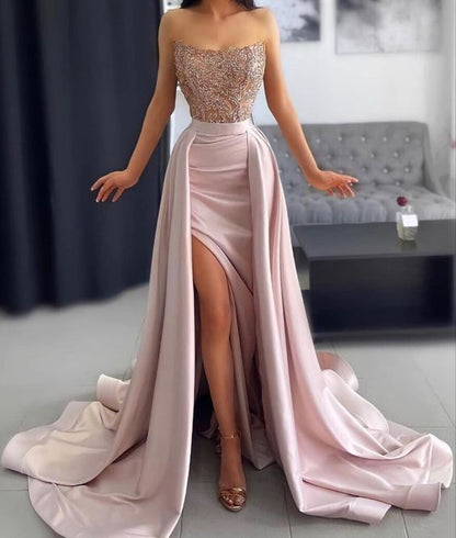 Strapless Long Evening Dress With High Split Glam Evening Dress Y45
