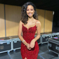 Glitter Red Mermaid Evening Dresses Long,Side Slit Back Open Gala Dress,Celebrity Dress Y196