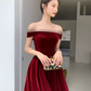 Burgundy Velvet Long Prom Dresses, A-Line Evening Dresses Y1173