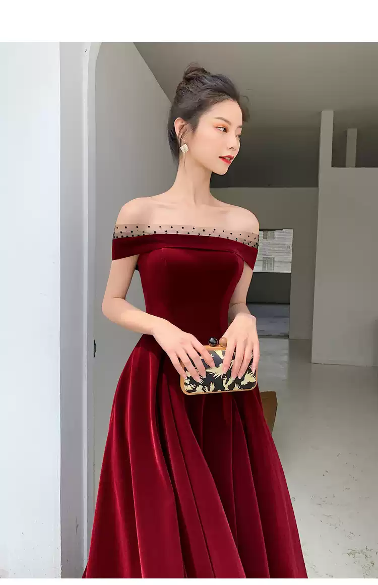 Burgundy Velvet Long Prom Dresses, A-Line Evening Dresses Y1173