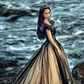 Off Shoulder Prom Dress Women Black Vintage Champagne Off Shoulder Chapel Train Dress For Summer 2023 Y1803