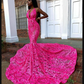 Women's Evening Dresses Long Black Lace Fuchsia African Prom Gowns Y873