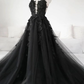 Elegant A-line Tulle Modest Prom Dress With Appliques Y1574
