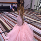 Elegant Mermaid/Trumpet Pink Sleeveless Tulle Evening Dresses Y1094