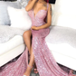 Sequins Pink Prom Dresses Cheap | Mermaid Sexy Slit Formal Evening Gowns Long Y978