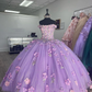 Applique Off Shoulder Shiny Elegant Tulle Ball Gown 3D Flowers Princess Dress Sweet 15th Y285