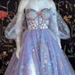 Beautiful Light Purple Tulle Dress Floral Dress Off Shoulder Sweetheart Dress A-line Evening Dresses With Slit Start Applique Long Dress Y932