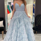 Princess Pink Strappy Frill-Layered A-Line Long Prom Dress Y1873