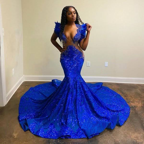 2023 Royal Blue Deep V Neck Long Prom Dresses Y1431 Simplepromdress