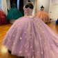 Pretty Spaghetti Straps 3D Flowers Adorned Court Train Quinceanera Ball Gown Lace Inside Y1247