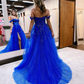 Cute A Line Off the Shoulder Royal Blue Tulle Prom Dresses Y1473