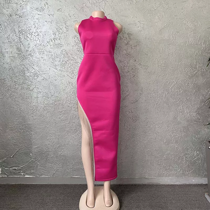 Women's Sexy Shiny Slit Fringe Bandage Dress Elegant Long Evening Dress Y407