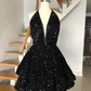 Halter Neck Pink Sequins Party Dress Back To School Dress Y17