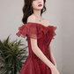Chic Off Shoulder Sleeveless Burgundy Prom Dress Y1552