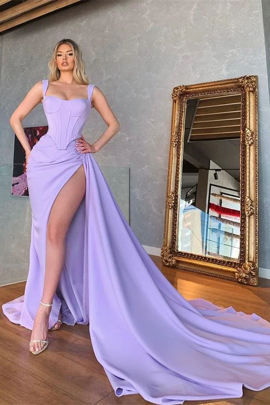 Beautiful Straps Mermaid Long Prom Dress With Slit Sleeveless Y180