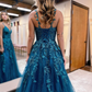 Cute A Line V Neck Tulle Prom Dresses with Appliques Y1810