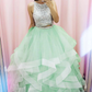 Princess Two Piece Champagne Prom Dress with Sequins Top Y943