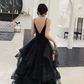 Black tulle sequins prom dress evening dress Y1021
