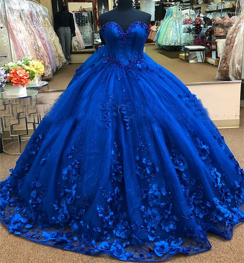 Royal Blue Princess Dress Royal Blue Quinceanera Dress With 3D Flowers Stunning Ball Gown Y281