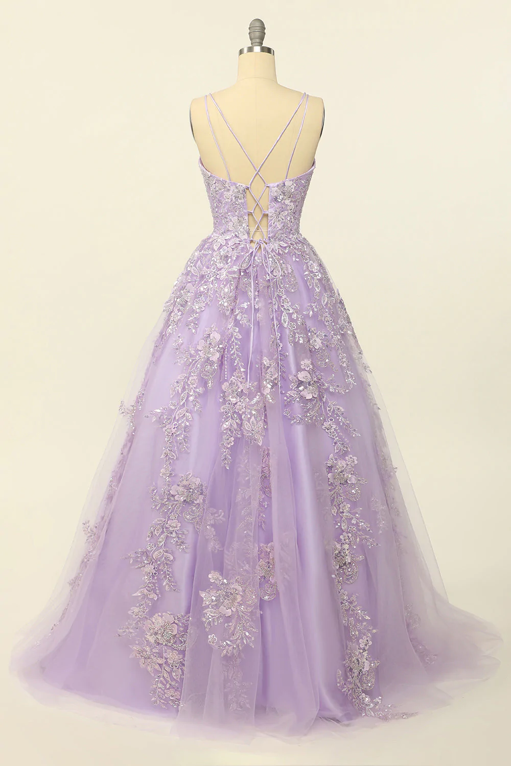 Gorgeous V-Neck Tulle Long Prom Dress with Lace Appliques Y33