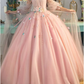 Long Sleeve Prom Dresses, Pearl Pink Ball Gown Long Floral Fairy Prom Dress S24387