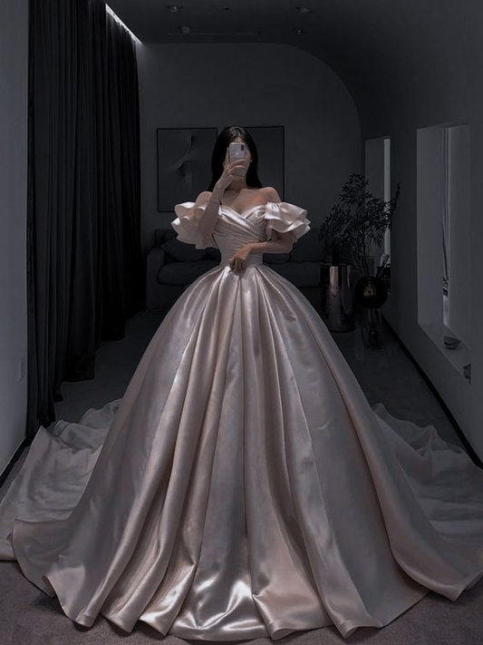 Off The Shoulder Satin Wedding Dress Stunning Wedding Dress Y276