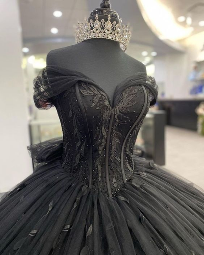 Black Quinceañera Dress,Black Ball Gown,Sweet 16 Dress Y1447 – Simplepromdress