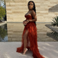 Sleeveless Lace Tulle Ruffle High Slit Plus Size Evening Dress Y42