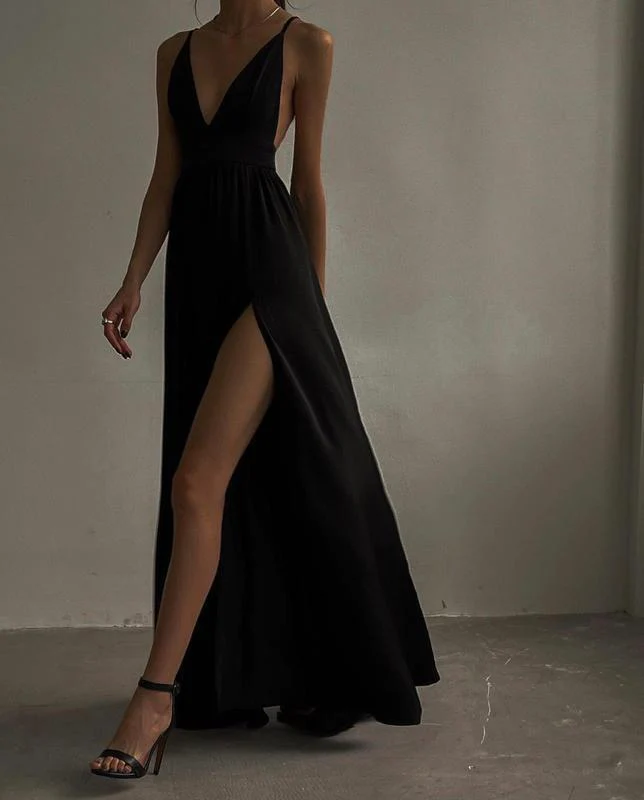 sexy black long prom dress evening dress Y52