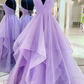 Purple Tulle Long A-Line Prom Dress, Beautiful Spaghetti Strap Formal Evening Dress Y1178