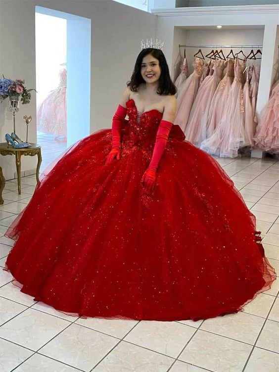 Red Quinceanera Dresses Sweetheart Lace Appliques Sweet 16 Dress Ball Gowns Y179