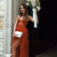 Rust Red Sweetheart High Low Tiered Formal Dress,Tulle Long Evening Prom Dresses Y1108