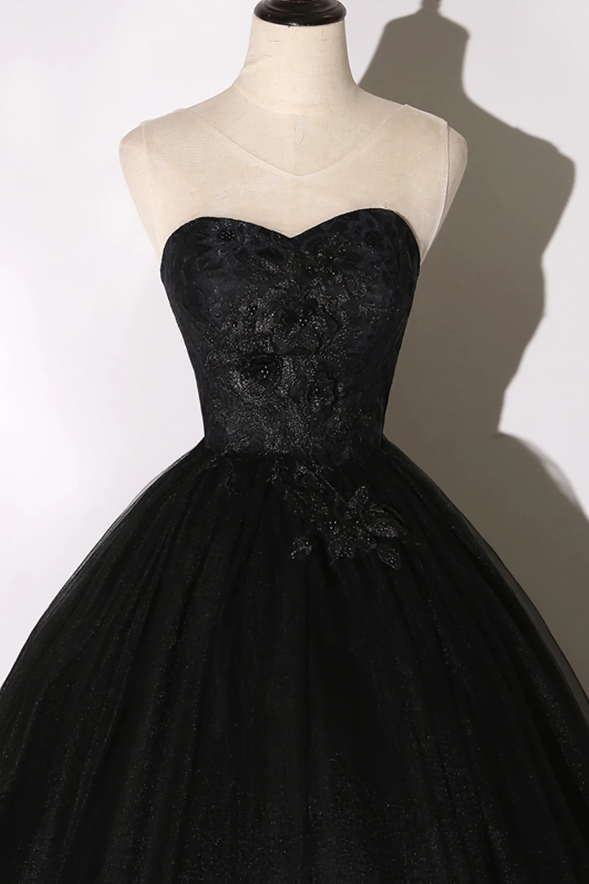 Black lace long ball gown dress A line formal dress Y1295