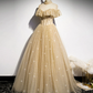 Champagne Long Prom Dress, A-line Champagne Graduation Dress with Beading Y1122