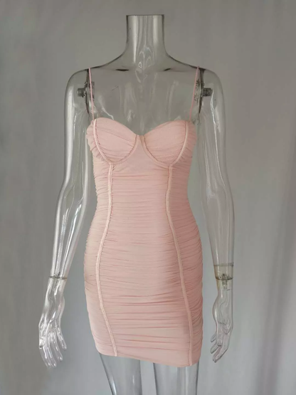 Ladies Summer Clothing Dress Sexy Shoulder Strap Skinny Club Party New Pink Dress Casual Dress Mini Homecoming Dress Y950
