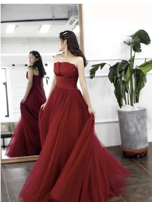 Strapless prom dress,red party dress,charming wedding dress Y1298