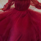 Burgundy Tulle Evening Dress With Long Sleeves Y503
