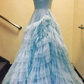 Princess Pink Strappy Frill-Layered A-Line Long Prom Dress Y1873