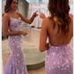 Lavender Lace Mermaid Backless Long Prom Dresses, Stunning Formal Dresses Y1637