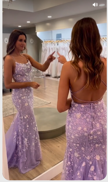 Lavender Lace Mermaid Backless Long Prom Dresses, Stunning Formal Dresses Y1637