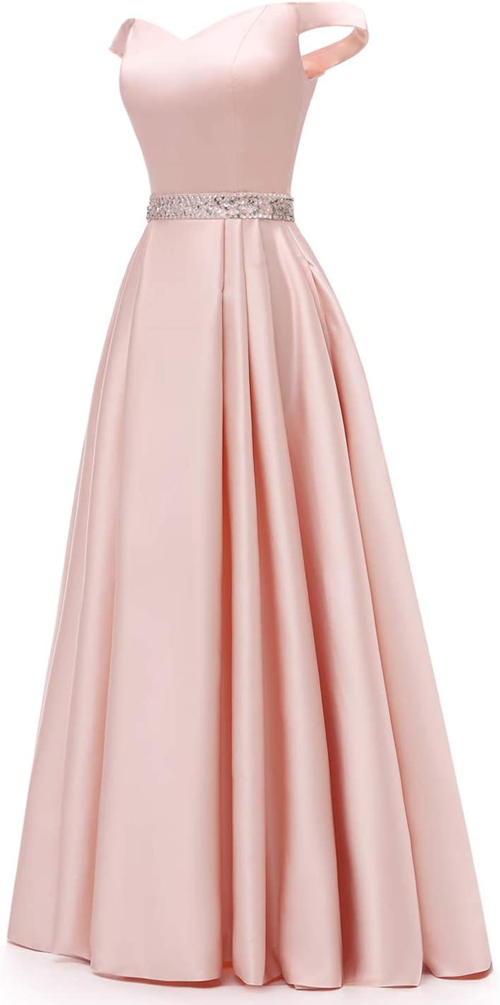Off The Shoulder Burgundy Satin Long Prom Dress Y770
