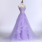 New Sweet Banquet Light Purple Lace Long Evening Dress The Bride Elegant Strapless A-line Prom Formal Party Gown Y1845