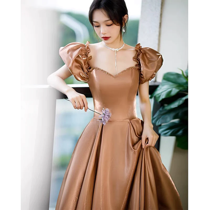 Lovely A line satin long prom dress princess dress Y571