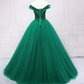 Green Off The Shoulder Satin Long Prom Dress s01